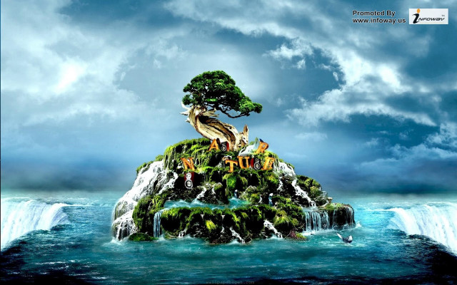 Small island tree waterfall ocean #2 free wallpaper - medium preview image