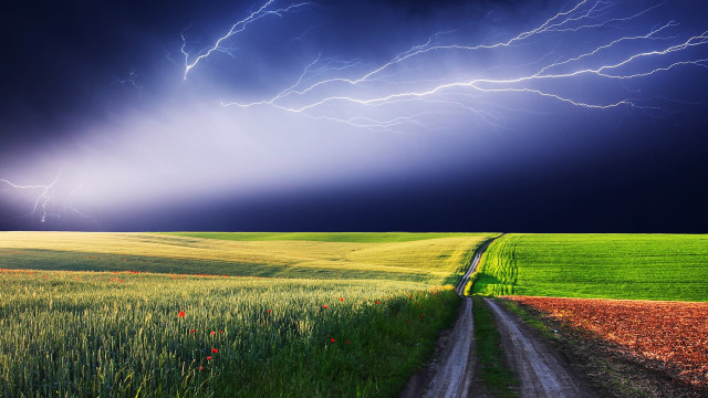 Road field cloudy sky lightning free wallpaper - medium preview image