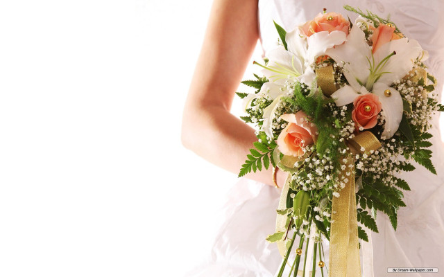 Bride bouquet gold ribbon white free wallpaper - medium preview image