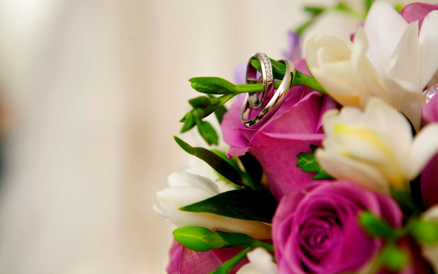 Wedding ring bouquet flowers greenery free wallpaper - medium preview image