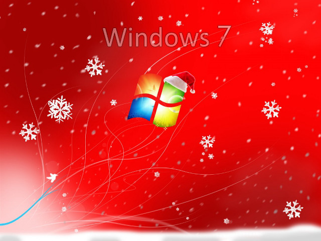 Red background snowflakes window7 logo free wallpaper - medium preview image