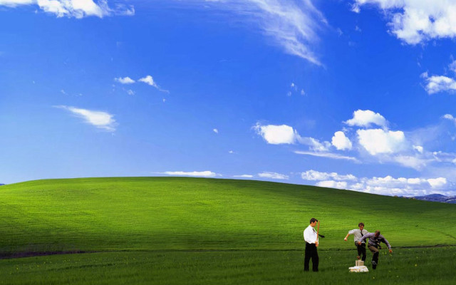 Two men green grass blue free wallpaper - medium preview image