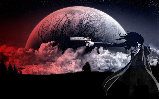 Gothic woman fullmoon redsky clouds free wallpaper - medium preview image