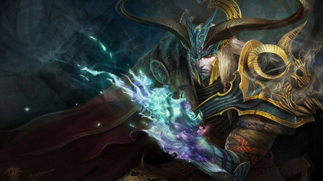 Man horned costume sword flame free wallpaper - medium preview image