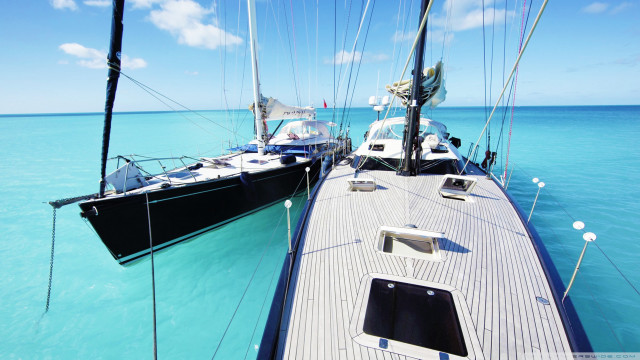 Two boats docked ocean blue free wallpaper - medium preview image