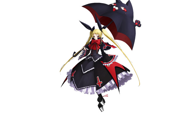 Woman dress umbrella cat back free wallpaper - medium preview image