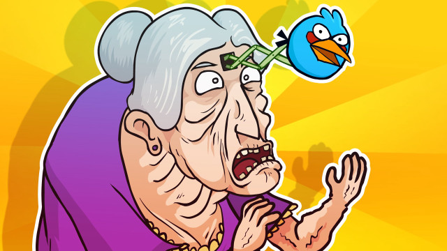 Old woman bird on head free wallpaper - medium preview image