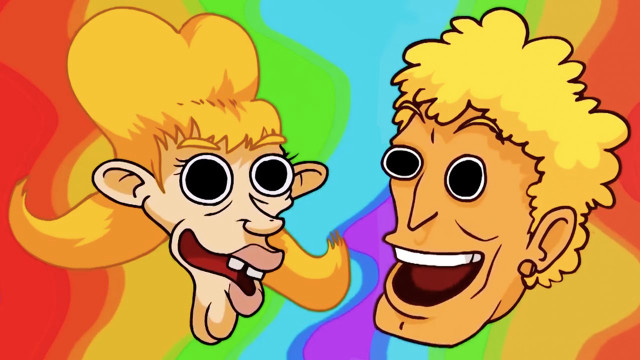 Laughing couple rainbow background cartoon free wallpaper - medium preview image