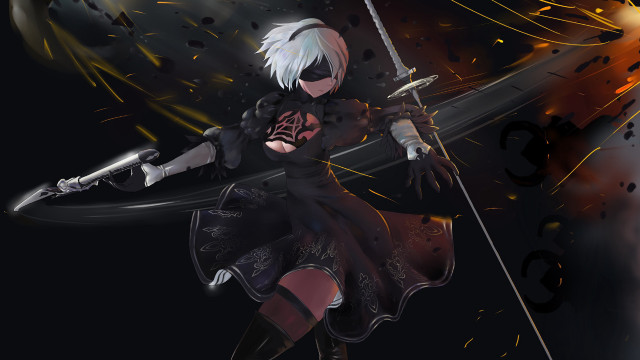 Woman sword dress flame background free wallpaper - medium preview image