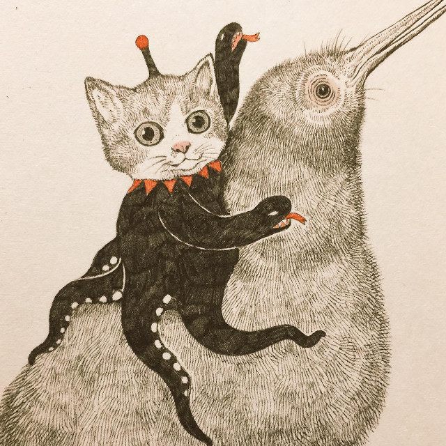 Cat penguin bird drawing image free wallpaper - medium preview image