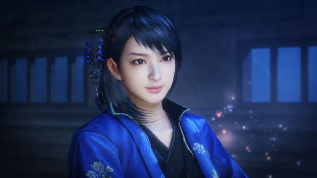 Woman blue kimono staring camera free wallpaper - medium preview image