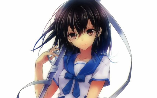Girl blue ribbon white shirt free wallpaper - medium preview image