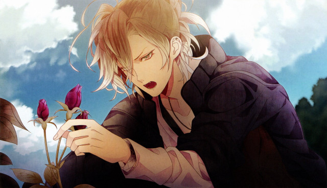 Man sitting rock flower hand free wallpaper - medium preview image