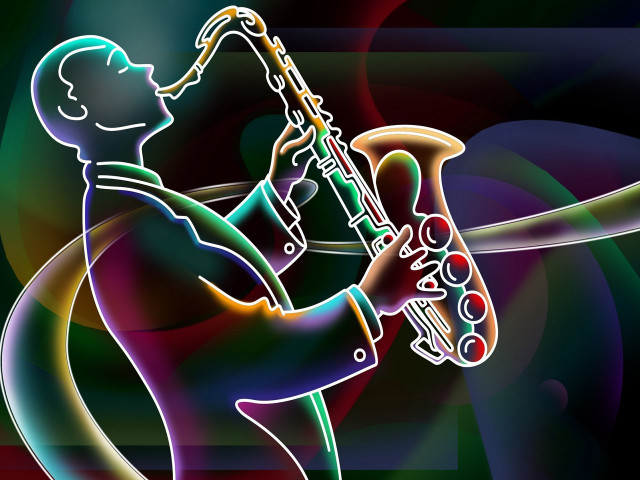 Man saxophone psychedelic painting swirly free wallpaper - medium preview image
