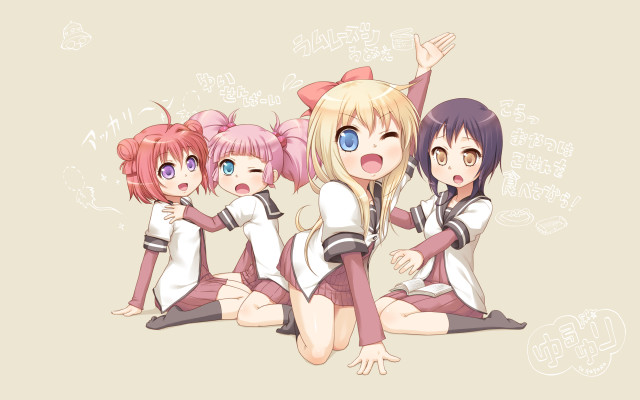 Anime girls sitting arms up free wallpaper - medium preview image