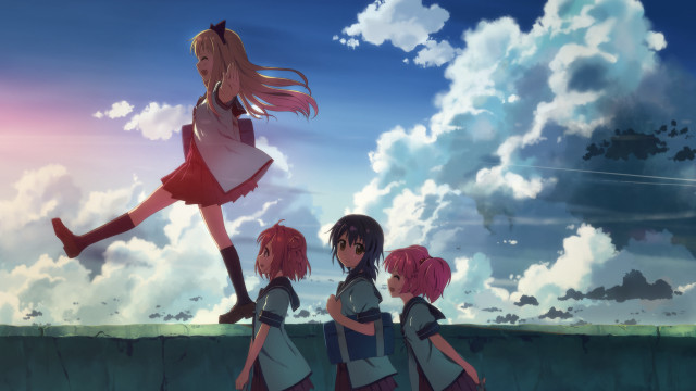Girls grass field clouds sky free wallpaper - medium preview image
