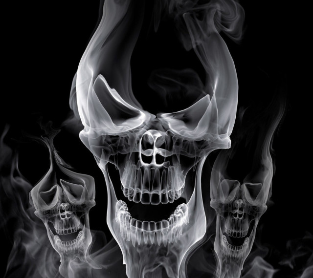 Skull burning cigarette black background free wallpaper - medium preview image