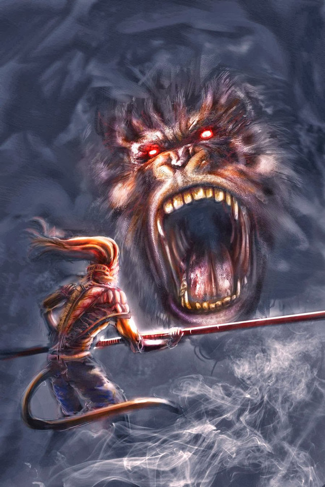 Woman holding sword demon back free wallpaper - medium preview image