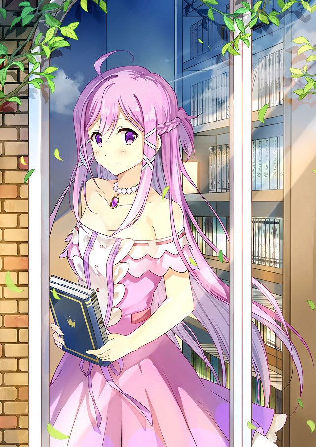 Pink dress woman holding book free wallpaper - medium preview image