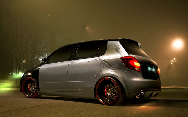Small car parked night fog free wallpaper - medium preview image
