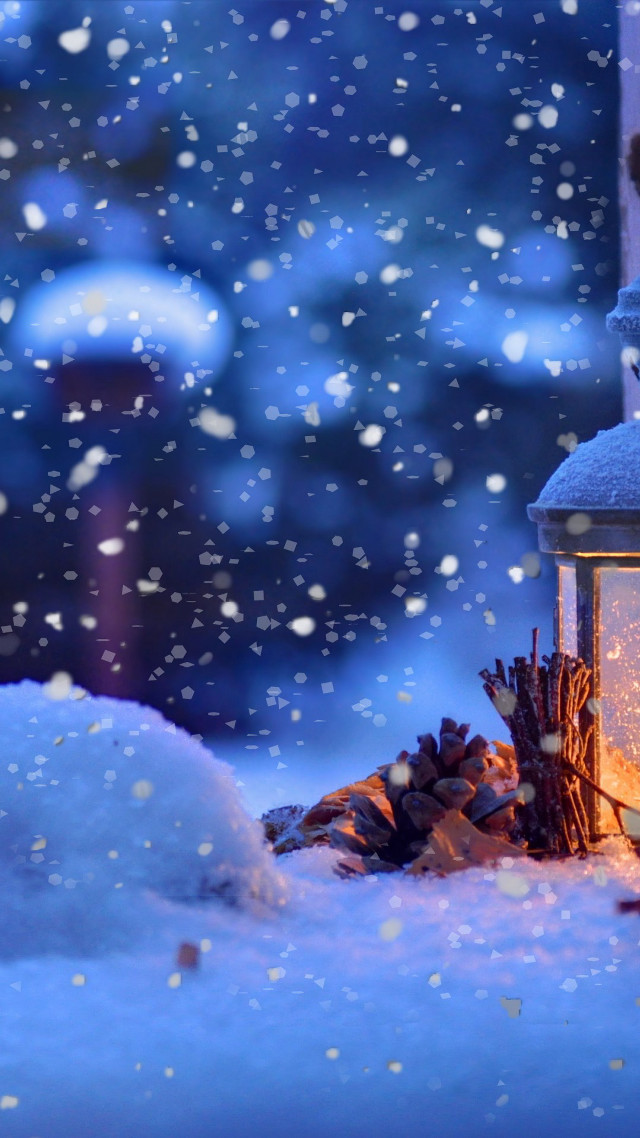 Lantern lit snow pinecones ground free wallpaper - medium preview image