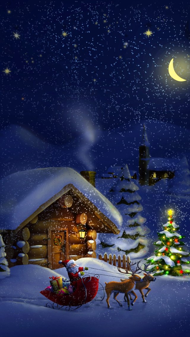 Christmas santa sleigh house tree free wallpaper - medium preview image