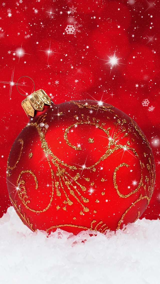Red ornament gold ribbon snow free wallpaper - medium preview image
