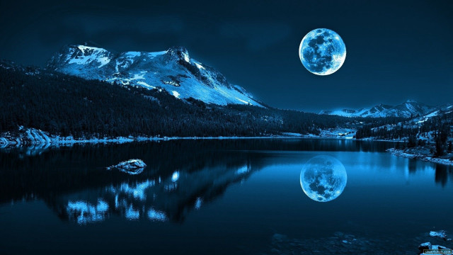 Full moon mountain lake night #3 free wallpaper - medium preview image