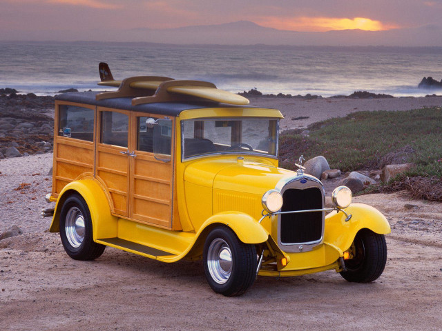 Yellow car beach ocean sunset free wallpaper - medium preview image