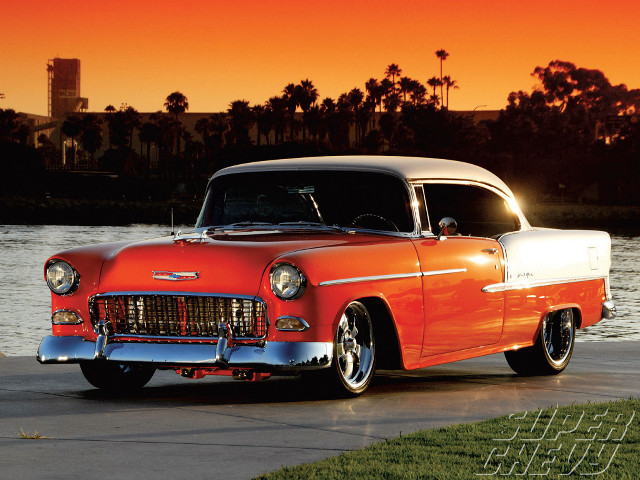 Classic car sunset water palm free wallpaper - medium preview image