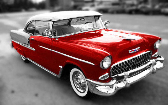 Red white classic car parking free wallpaper - medium preview image