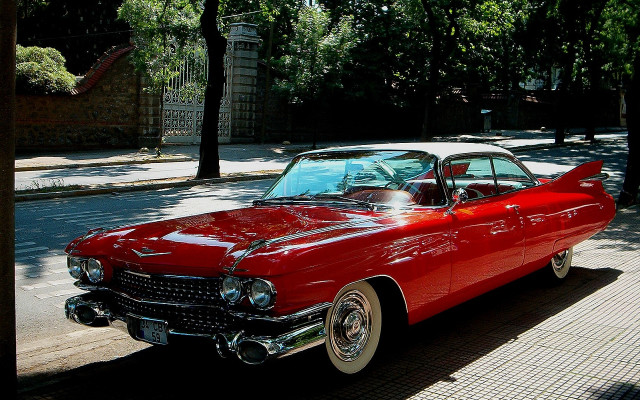 Red car parked road tree #2 free wallpaper - medium preview image
