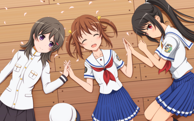 Anime girls brick wall wooden free wallpaper - medium preview image