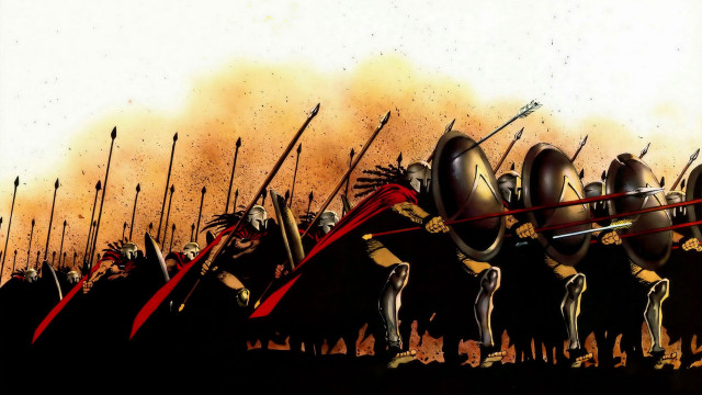 Men spears shields yellow sky free wallpaper - medium preview image