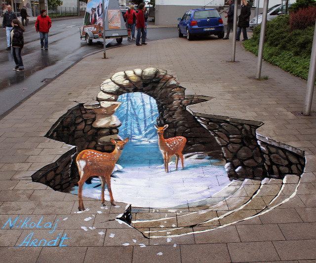 Deers sidewalk people walking car free wallpaper - medium preview image