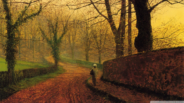 Person walking path woods trees free wallpaper - medium preview image