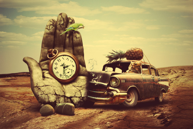 Hand clock car desert palm free wallpaper - medium preview image