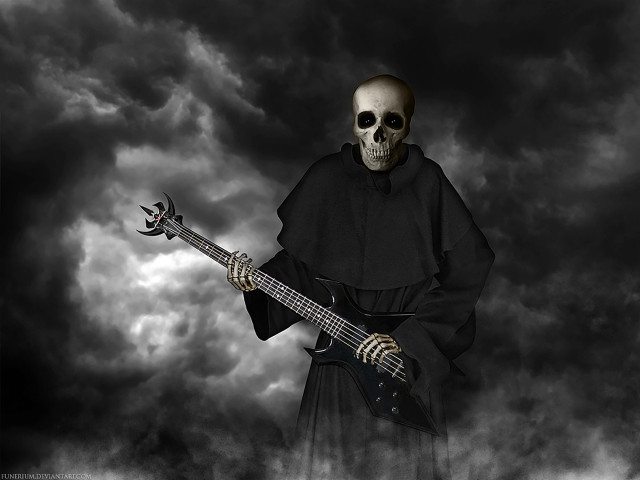 Skeleton guitar dark sky clouds free wallpaper - medium preview image