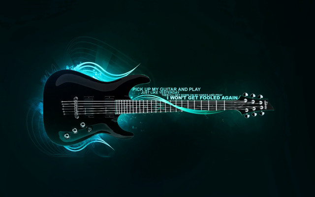 Black guitar blue flame green #3 free wallpaper - medium preview image
