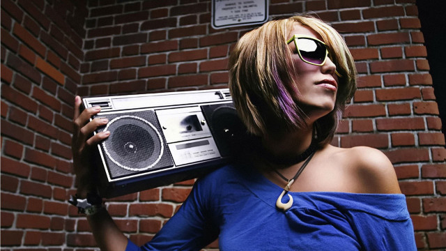 Woman sunglasses boombox radio brick free wallpaper - medium preview image