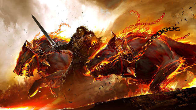 Man horse sword demon painting free wallpaper - medium preview image