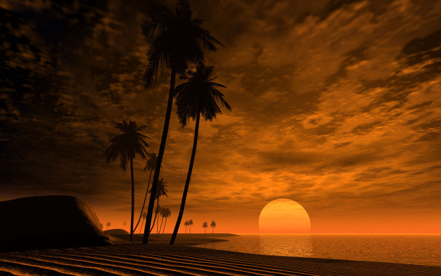 Sunset palm trees boat water #3 free wallpaper - medium preview image