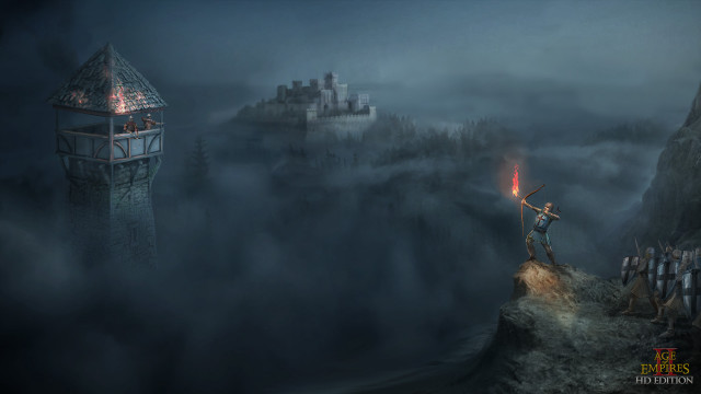 Cliff man sword foggy castle free wallpaper - medium preview image
