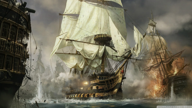 Ship ocean smoke background painting free wallpaper - medium preview image