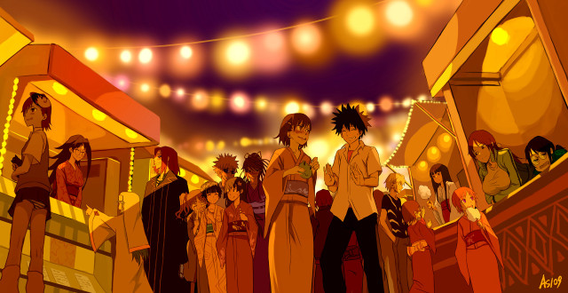 Market night people lights string free wallpaper - medium preview image