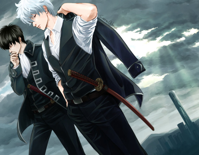 Anime characters cloudy sky sword free wallpaper - medium preview image