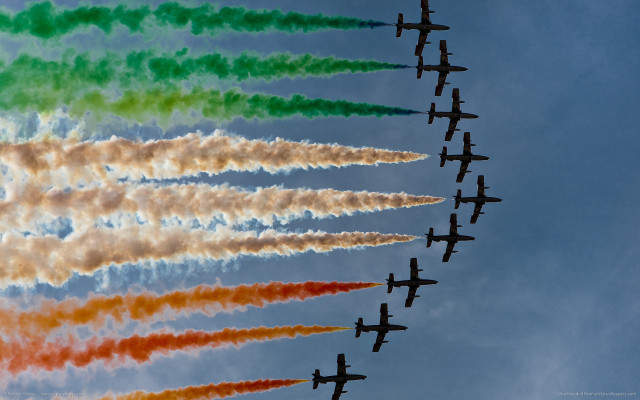 Planes formation colored smoke sky free wallpaper - medium preview image