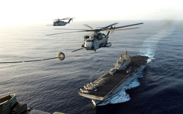 Helicopter flying ship ocean another free wallpaper - medium preview image
