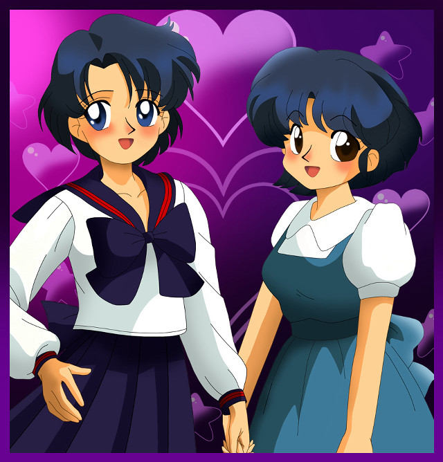 Anime girls holding hands heart free wallpaper - medium preview image