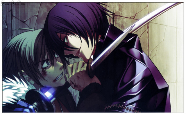Anime characters swords couple holding free wallpaper - medium preview image